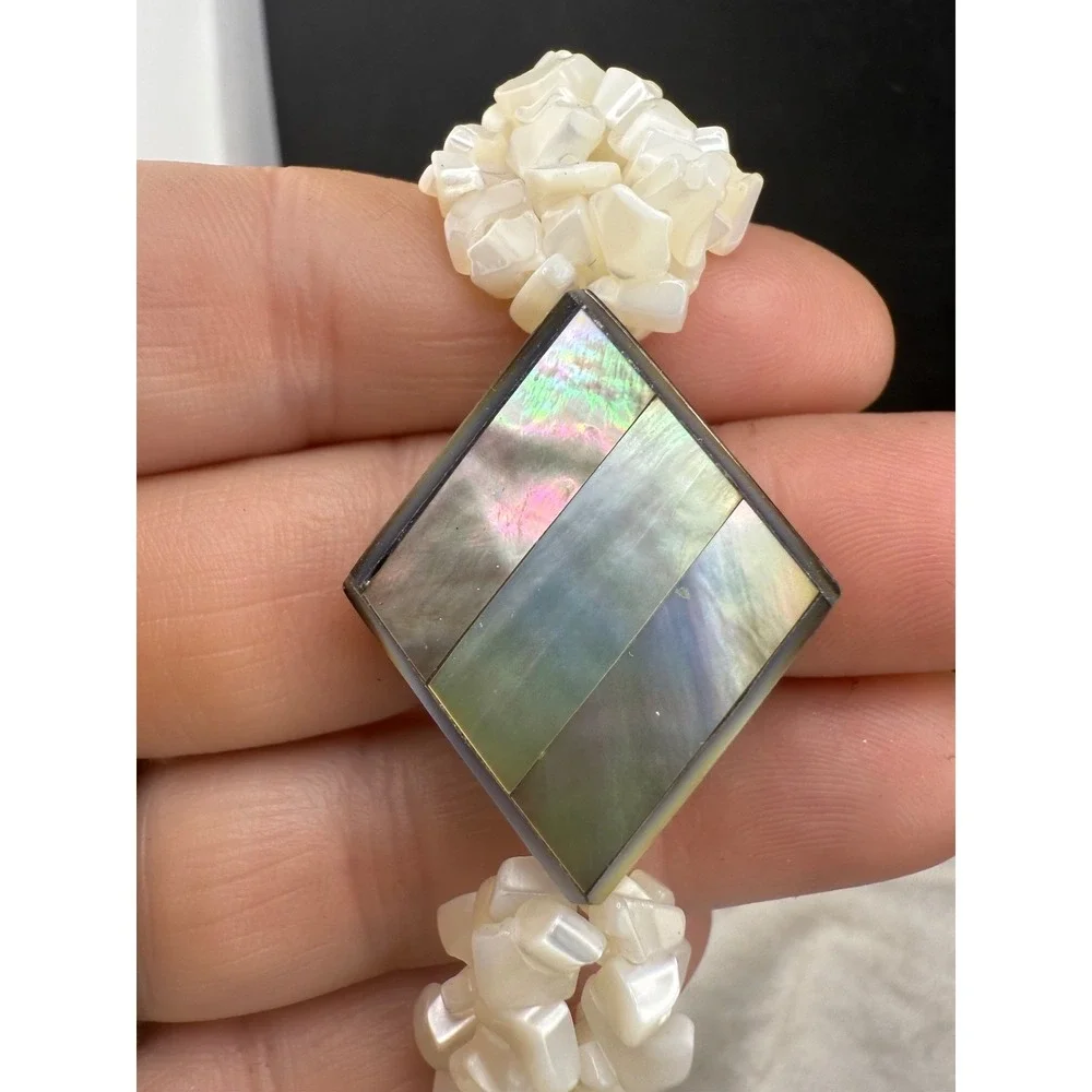 Vintage Shell Bracelet Inlay Mother‎ of Pearl Chunky 9.5